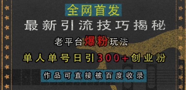 最新引流技巧揭秘，老平台爆粉玩法，单人单号日引300+创业粉，作品可直接被百度收录 - 163资源网-163资源网