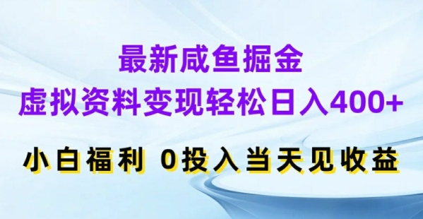 最新咸鱼掘金，虚拟资料变现，轻松日入400+，小白福利，0投入当天见收益【揭秘】 - 163资源网-163资源网