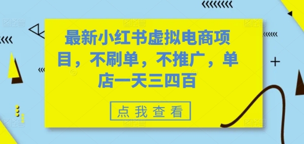 最新小红书虚拟电商项目，不刷单，不推广，单店一天三四百 - 163资源网-163资源网