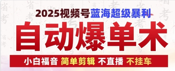 2025视频号蓝海超级暴利自动爆单术1.0 ，小白褔音 简单剪辑 不直播 不挂车 - 163资源网-163资源网