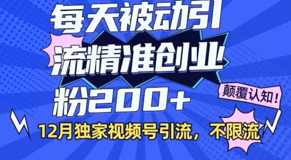 12月独家视频号引流每天被动引流精准创业粉200+不限流 - 163资源网-163资源网