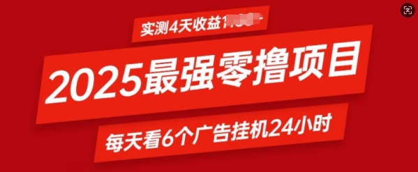 2025最强零撸项目，实测4天收益多张，每天看6个广告挂JI24小时，小白宝妈必备项目 - 163资源网-163资源网