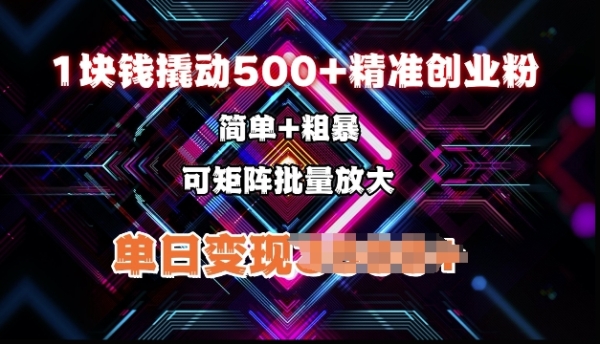 低价撬动500+精准创业粉，简单、粗暴、批量放大，单日变现多张 - 163资源网-163资源网