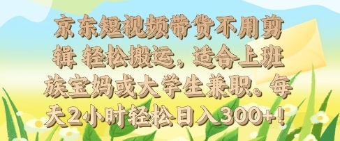 京东短视频带货不用剪辑 轻松搬运，适合上班族宝妈或大学生兼职，每天2小时轻松日入3张 - 163资源网-163资源网