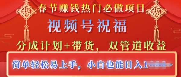 春节热门必做项目，视频号祝福，分成计划+带货，双管道收益，简单轻松易上手，小白也能日入多张 - 163资源网-163资源网