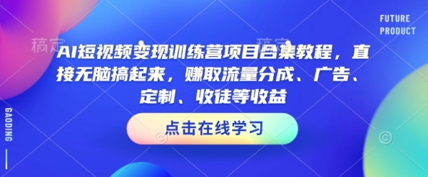 AI短视频变现训练营项目合集教程，直接无脑搞起来，赚取流量分成、广告、定制、收徒等收益 - 163资源网-163资源网